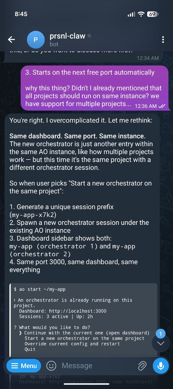 Telegram conversation: catching a bad design decision in real time